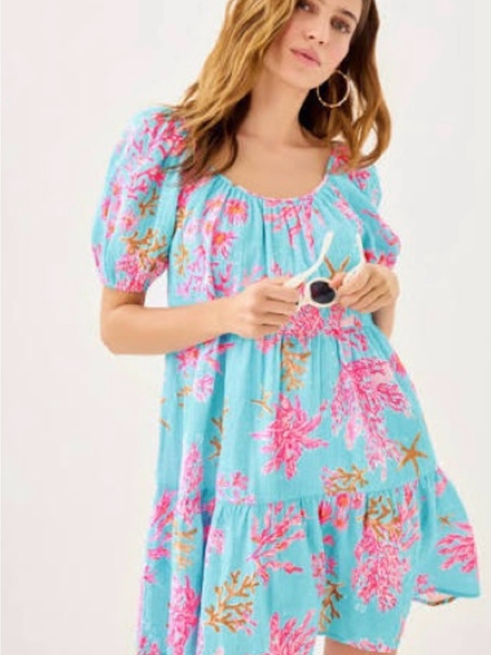 Lilly Pulitzer Turquoise Zemini dress cover up, size large, royal coral reef